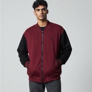 Akademiks Burgundy and Black Bomber Jacket - Size XL
